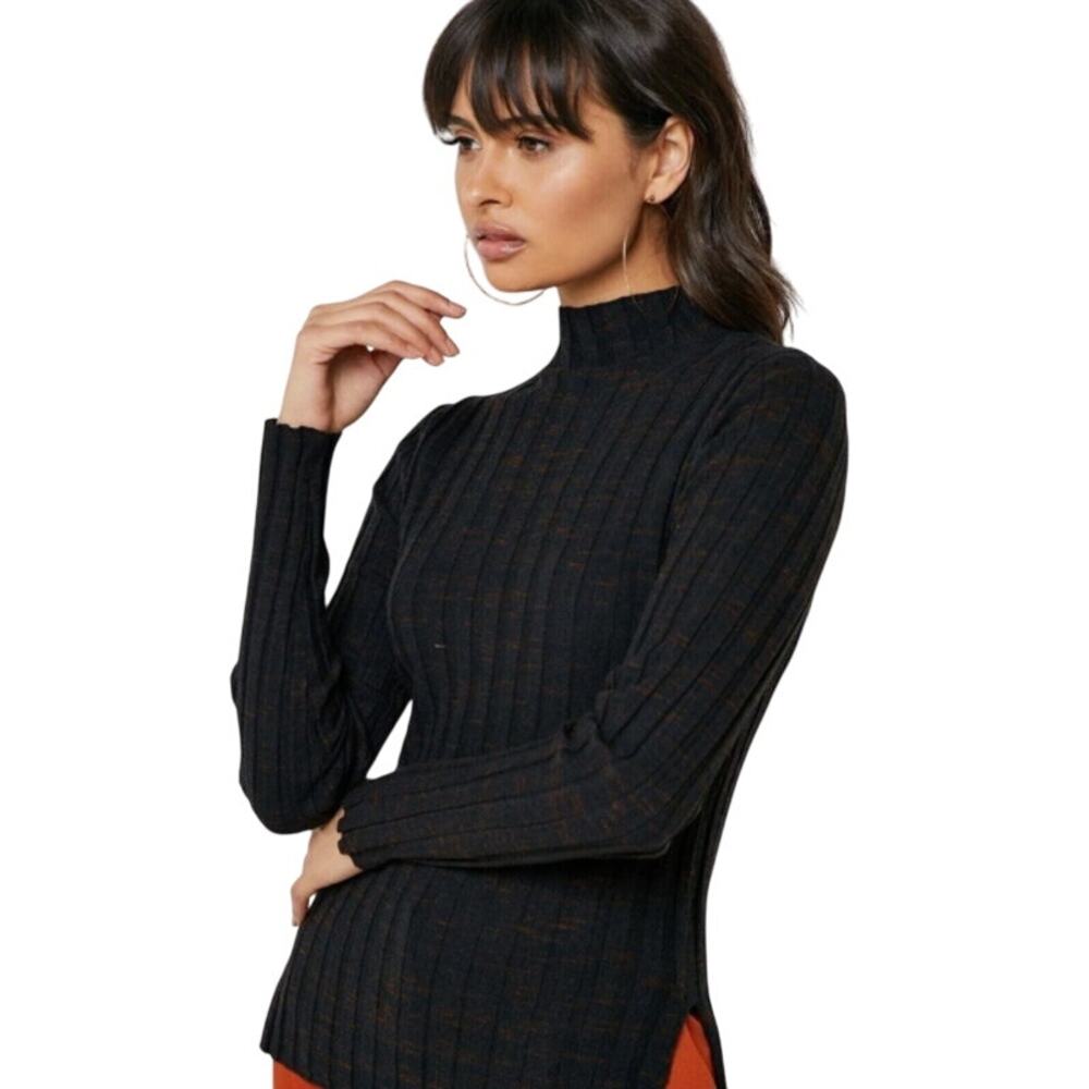 Womens Black Knit Funnel Neck Sweater - Picture 2 of 12